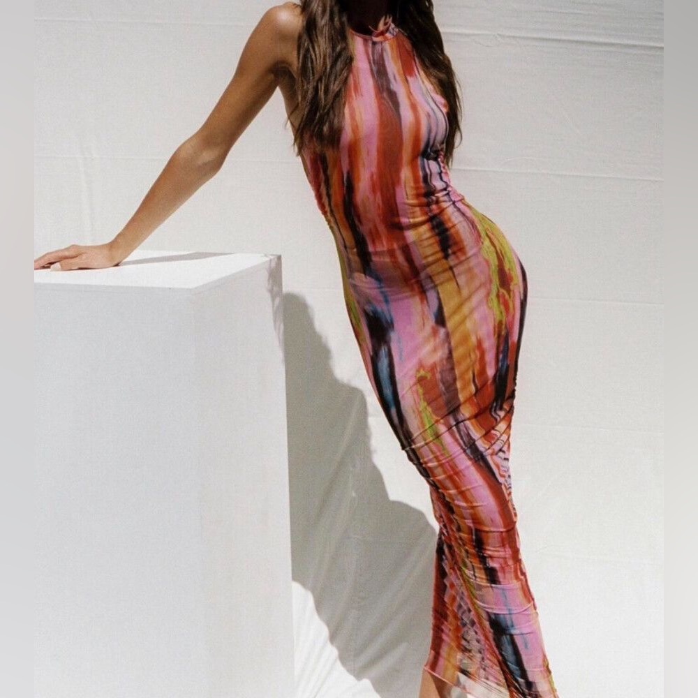 Colorful Mesh Maxi Dress